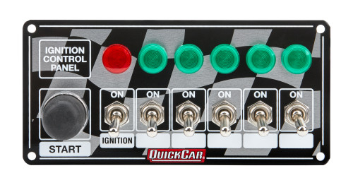 Switch Panel - Dash Mount - 6.875 x 3.25 in - 6 Toggles / 1 Momentary Button - Indicator Light - Checkered - Kit Switch Panel - Dash Mount - 6.875 x 3.25 in - 6 Toggles / 1 Momentary Button - Indicator Light - Checkered - Kit