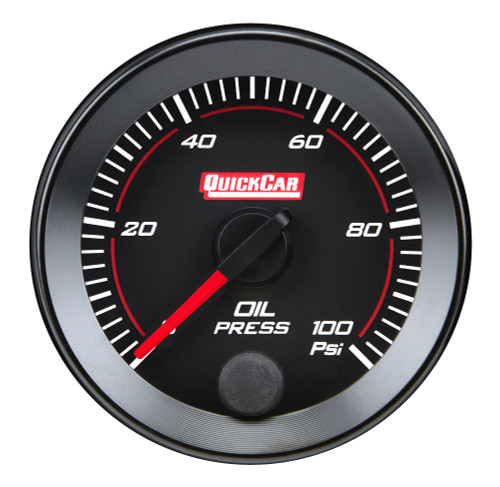 Oil Pressure Gauge - Redline - 0-100 psi - Electric - Analog - Full Sweep - 2-1/16 in Diameter - Black Face - Each