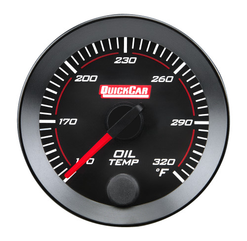 Oil Temperature Gauge - Redline - 140-320 Degree F - Electric - Analog - Full Sweep - 2-1/16 in Diameter - Black Face - Each