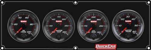 Gauge Panel Assembly - Redline - Oil Pressure / Water Temperature / Oil Temperature / Water Pressure - Black Face - Aluminum - Black Anodized - Kit