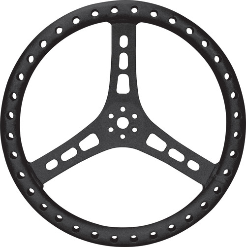 Steering Wheel - Lightweight - 15 in Diameter - 1.5 in Dish - 3-Spoke - Drilled / Shot Peened Grip - Aluminum - Black Powder Coat - Each