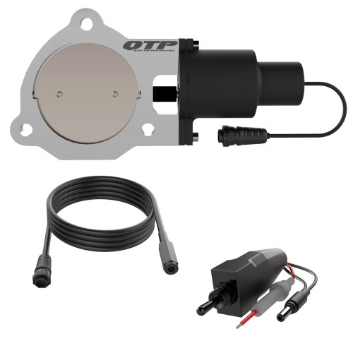 Exhaust Cut-Out - Electric - Bolt-On - Single - 3-Bolt - 3.5 in Pipe Diameter - Switch / Wiring Harness - Aluminum / Stainless - Natural - Kit