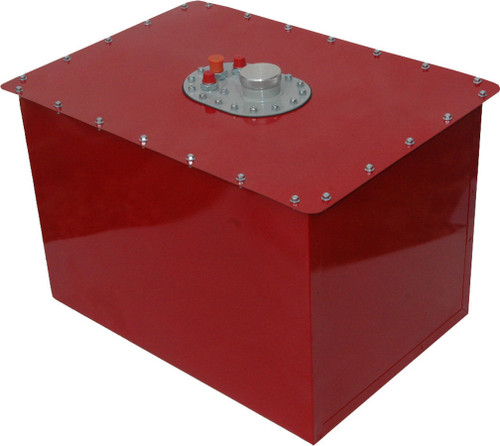 Fuel Cell and Can - Circle Track - 32 gal - 18.5 in Wide x 26 in Deep x 18 in Tall - 10 AN Male Outlet - 8 AN Male Return - 8 AN Male Vent - Steel - Red Powder Coat - Each