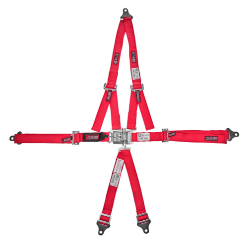 Harness - Junior Dragster - 5 Point - Latch and Link - SFI 16.1 - Pull Down Adjust - Bolt-In - V-Type Harness - Red - Kit