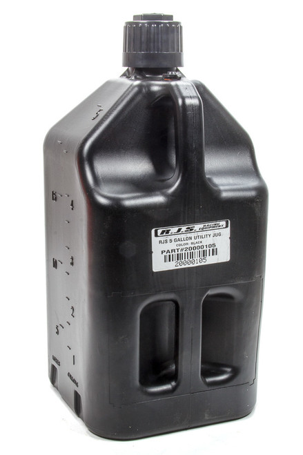 Utility Jug - 5 gal - 9.25 x 9.25 x 20 in Tall - O-Ring Seal Cap - Flip-Up Vent - Square - Plastic - Black - Each