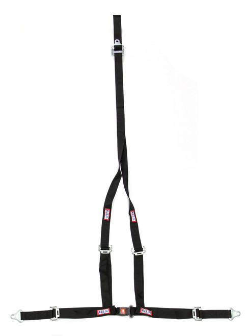 Harness - Buggy Belt - 4 Point - Push Button Buckle - Pull Up Adjust - Bolt-In / Wrap Around - Y-Type Harness - Black - Kit