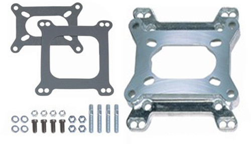 Carburetor Adapter - 1.688 in Thick - Open - Holley / Rochester 2-Barrel to Square Bore - Gaskets / Hardware Included - Steel - Natural - Each