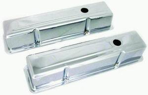 Valve Cover - Tall - 3.625 in Height - Breather Holes - Grommets Included - Steel - Chrome - Small Block Chevy - Pair