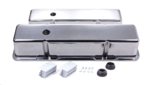 Valve Cover - Tall - 3.688 in Height - Baffled - Breather Holes - Grommets Included - Aluminum - Polished - Small Block Chevy - Pair