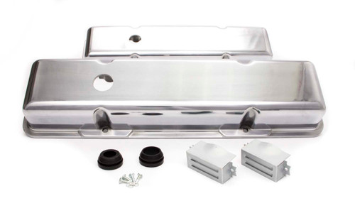 Valve Cover - Short - 2.563 in Height - Ball Milled - Baffled - Breather Holes - Grommets Included - Aluminum - Polished - Small Block Chevy - Pair Valve Cover - Short - 2.563 in Height - Ball Milled - Baffled - Breather Holes - Grommets Included - Aluminum - Polished - Small Block Chevy - Pair