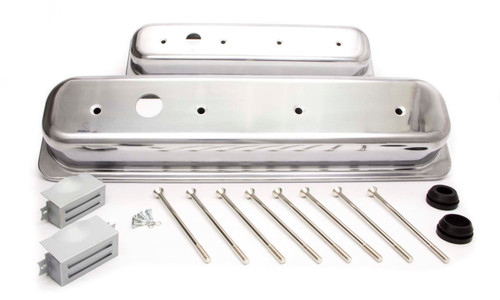 Valve Cover - Short - 2.563 in Height - Baffled - Breather Holes - Grommets / Hardware Included - Aluminum - Polished - Center Bolt - Small Block Chevy - Pair