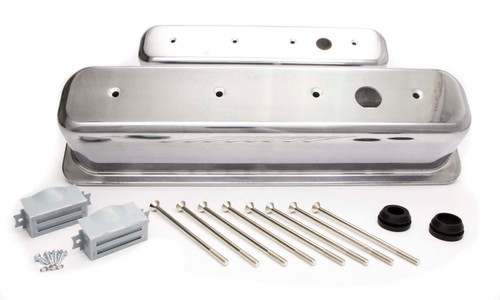 Valve Cover - Tall - 3.688 in Height - Breather Holes - Hardware Included - Aluminum - Polished - Center Bolt - Small Block Chevy - Pair