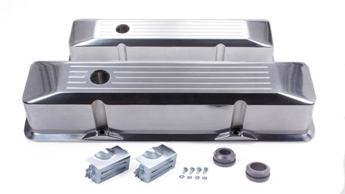 Valve Cover - Tall - 3.688 in Height - Ball Milled - Baffled - Breather Holes - Grommets / Hardware Included - Recessed - Aluminum - Polished - Small Block Chevy - Pair