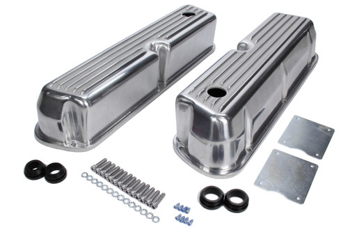 Valve Cover - Tall - 3.438 in Height - Finned - Baffled - Breather Holes - Hardware Included - Aluminum - Polished - Small Block Ford - Pair