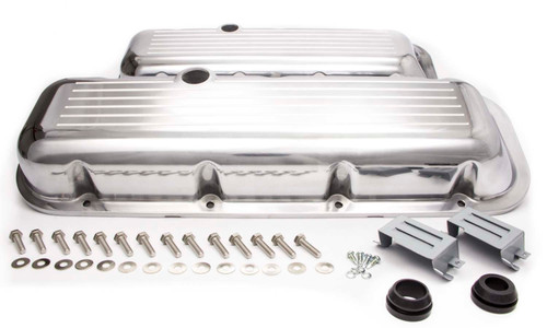 Valve Cover - Short - 2.563 in Height - Ball Milled - Baffled - Breather Holes - Hardware Included - Ball Milled - Aluminum - Polished - Big Block Chevy - Pair