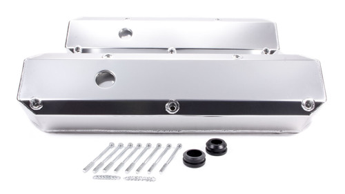 Valve Cover - Tall - 3.438 in Height - Breather Holes - Hardware Included - Fabricated Aluminum - Clear Anodized - Recessed Bolts - Small Block Mopar - Pair