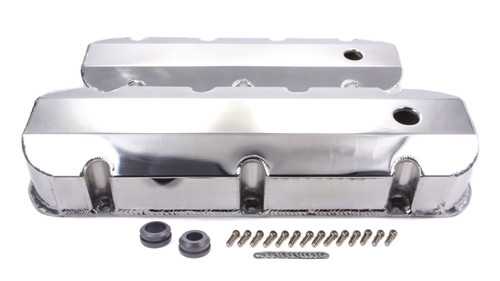 Valve Cover - Tall - 3.5 in Height - Breather Holes - Hardware Included - Fabricated Aluminum - Polished - Short Bolt - Big Block Chevy - Pair