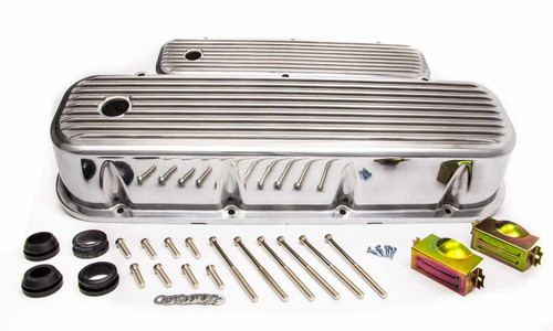 Valve Cover - Tall - 4 in Height - Finned - Baffled - Breather Holes - Aluminum - Polished - Big Block Chevy - Pair