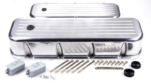 Valve Cover - Tall - 3.688 in Height - Ball Milled - Baffled - Breather Holes - Hardware Included - Aluminum - Polished - Big Block Chevy - Pair