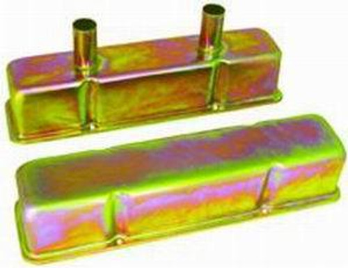 Valve Cover - Tall - 3.625 in Height - Baffled - Breather Tubes - Steel - Zinc Plated - Circle Track - Small Block Chevy - Pair