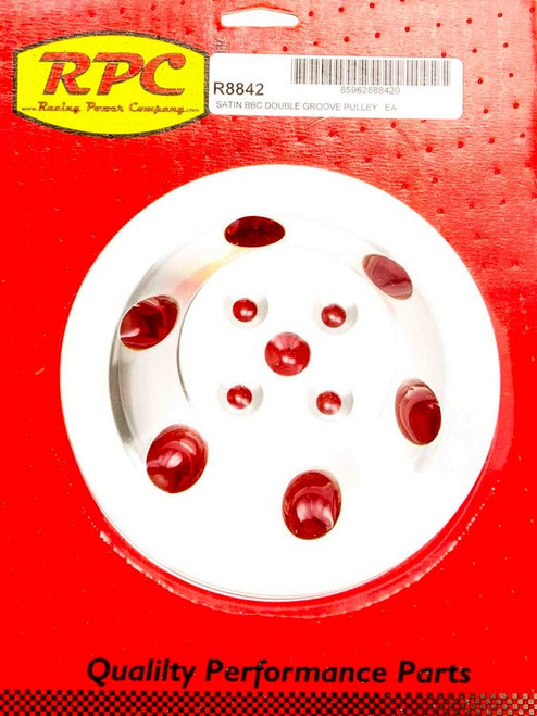 Water Pump Pulley - V-Belt - 2 Groove - 6.6 in Diameter - Aluminum - Satin - Short Water Pump - Big Block Chevy - Each