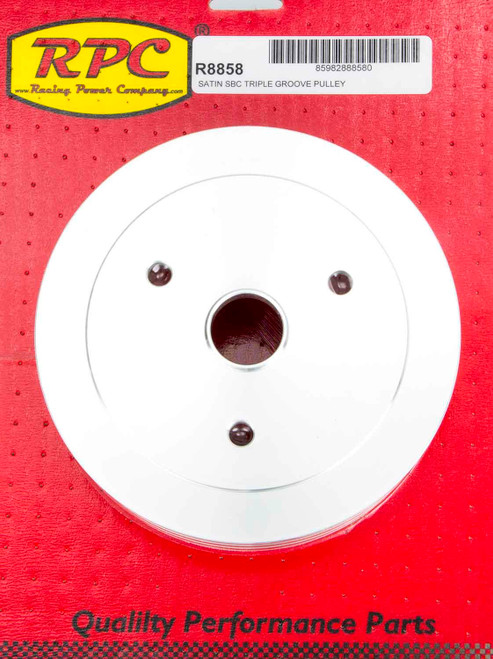 Crankshaft Pulley - V-Belt - 3 Groove - 6.6 in Diameter - Aluminum - Satin - Short Water Pump - Small Block Chevy - Each