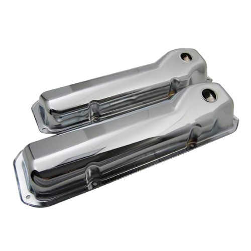 Valve Cover - Tall - 3.625 in Height - Baffled - Breather Holes - Grommets Included - Steel - Chrome - Ford Cleveland / Modified - Pair