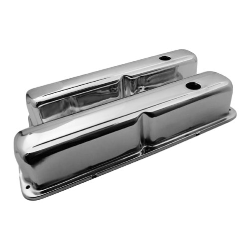 Valve Cover - Tall - 3.75 in Height - Baffled - Breather Holes - Grommets Included - Steel - Chrome - FE-Series - Pair