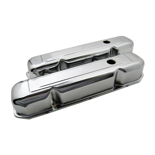 Valve Cover - Short - 3.75 in Height - Baffled - Breather Holes - Steel - Chrome - Mopar B / RB-Series - Pair