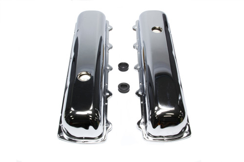 Valve Cover - Short - 2.813 in Height - Baffled - Breather Hole - Steel - Chrome - Oldsmobile V8 - Pair