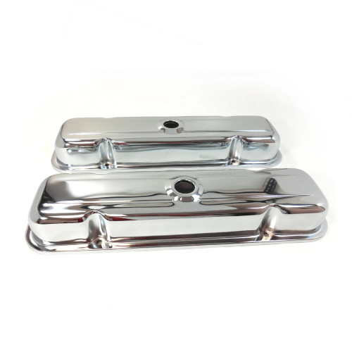 Valve Cover - Short - 2.625 in Height - Breather Holes - Grommets Included - Steel - Chrome - Pontiac V8 - Pair Valve Cover - Short - 2.625 in Height - Breather Holes - Grommets Included - Steel - Chrome - Pontiac V8 - Pair