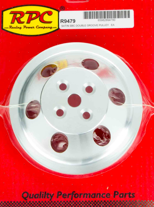 Water Pump Pulley - V-Belt - 2 Groove - 6.6 in Diameter - Aluminum - Satin - Short Water Pump - Small Block Chevy - Each