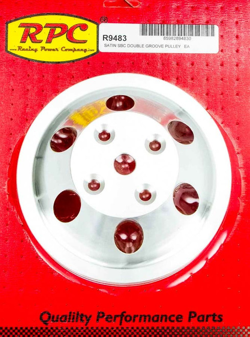 Water Pump Pulley - V-Belt - 2 Groove - 6.6 in Diameter - Aluminum - Satin - Long Water Pump - Small Block Chevy - Each