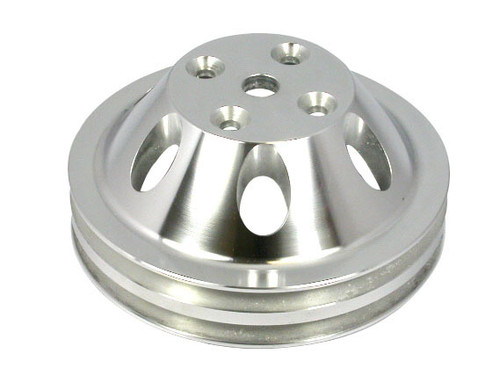 Water Pump Pulley - V-Belt - 2 Groove - 6.6 in Diameter - Aluminum - Natural - Long Water Pump - Small Block Chevy - Each
