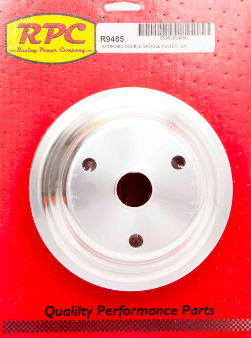 Crankshaft Pulley - V-Belt - 2 Groove - 6.6 in Diameter - Aluminum - Satin - Long Water Pump - Small Block Chevy - Each