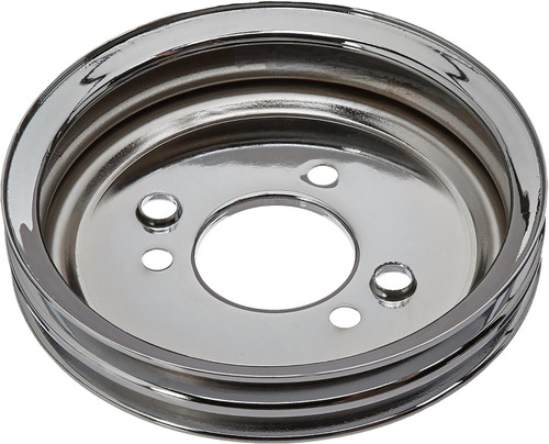 Crankshaft Pulley - V-Belt - 2 Groove - 7.3 in Diameter - Steel - Chrome - Short Water Pump - Big Block Chevy - Each