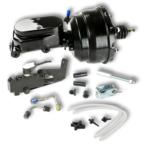 Master Cylinder and Booster - 1.125 in Bore - Dual Integral Reservoir - 8 in OD - Dual Diaphragm - Disc / Disc - Aluminum - Black Paint - Universal - Kit