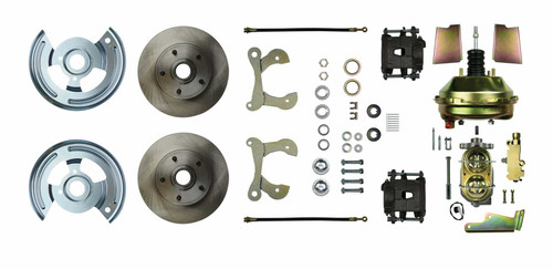 Brake System - Disc Conversion - Front - 1 Piston Caliper - 11.000 in Plain Rotors - Offset Hat - Iron - Natural - GM Fullsize Car 1959-64 - Kit