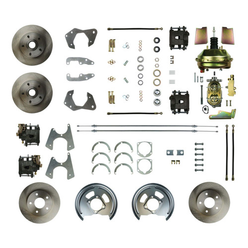 Brake System - Disc Conversion - Front - 1 Piston Caliper - 11.000 in Plain Rotors - Offset Hat - Iron - Natural - GM A-Body / B-Body 1965-68 - Kit Brake System - Disc Conversion - Front - 1 Piston Caliper - 11.000 in Plain Rotors - Offset Hat - Iron - Natural - GM A-Body / B-Body 1965-68 - Kit