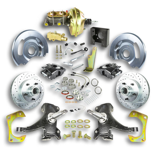 Brake System - Street Series - Disc Conversion - Front - 1 Piston Caliper - 11.000 in Rotors - 2 in Drop Spindles - Iron - Black Paint - 4WD - GM Fullsize Truck 1963-66 - Kit