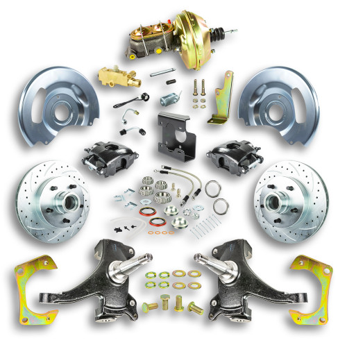 Brake System - Street Series - Disc Conversion - Front - 1 Piston Caliper - 11.000 in Rotors - 2 in Drop Spindles - Iron - Black Paint - 2WD - GM Fullsize Truck 1967-70 - Kit