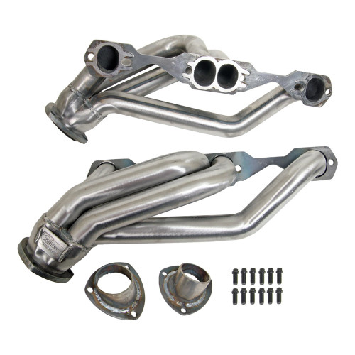 Headers - Shorty - 1.75 in Primary - 3 in Collector - Hardware Included - Steel - Natural - Small Block Chevy - V8 Swap - GM Compact SUV / Truck 1982-2005 - Pair