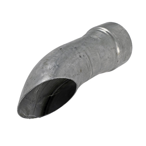 Exhaust Tip - Clamp-On - 3.5 in Inlet - 3 in Round Outlet - 10 in Long - Single Wall - Cut Edge - Angled Cut - Turnout Style - Steel - Natural - Each
