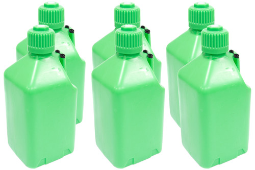 Utility Jug - 5 gal - 9.5 x 9.5 x 21.75 in Tall - Gasket Seal Cap - Flip-Up Vent - Square - Plastic - Glow Green - Set of 6