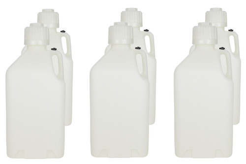 Utility Jug - 5 gal - 9.5 x 9.5 x 21.75 in Tall - Gasket Seal Cap - Flip-Up Vent - Square - Plastic - White - Set of 6