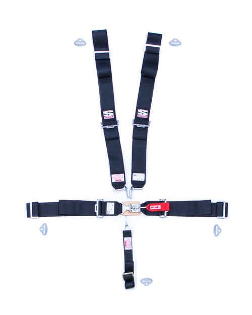 Harness - Sport - 5 Point - Latch and Link - SFI 16.1 - Pull Down Adjust - Bolt-In / Wrap Around - Individual Harness - Black - Kit
