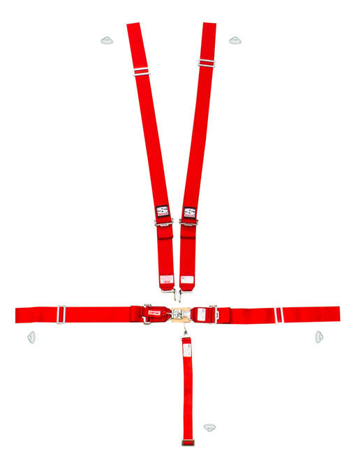 Harness - Sport - 5 Point - Latch and Link - SFI 16.1 - Pull Down Adjust - Bolt-In / Wrap Around - Individual Harness - Red - Kit Harness - Sport - 5 Point - Latch and Link - SFI 16.1 - Pull Down Adjust - Bolt-In / Wrap Around - Individual Harness - Red - Kit