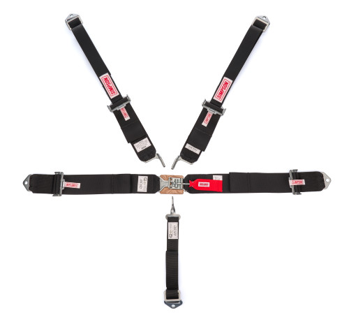 Harness - 5 Point - Latch and Link - SFI 16.1 - 62 in Length - Pull Up Adjust - Bolt-In / Wrap Around - Individual Harness - Black - Hans Ready - Kit