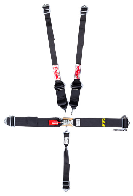 Harness - 5 Point - Platinum Plus - Latch and Link - SFI 16.1 - Pull Down / Left Side Aluminum Ratchet Adjuster - Bolt-In / Wrap Around - Individual Harness - Black - Kit
