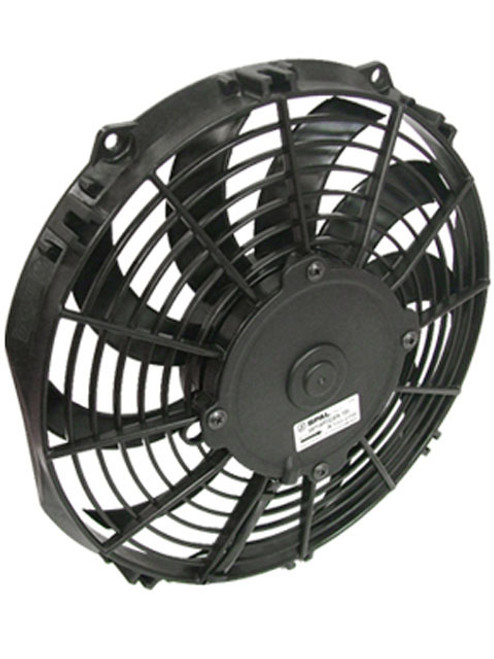 Electric Cooling Fan - Low Profile - 10 in Fan - Puller - 802 CFM - 12V - Curved Blade - 11.25 x 10.563 in - 2 in Thick - Plastic - Each